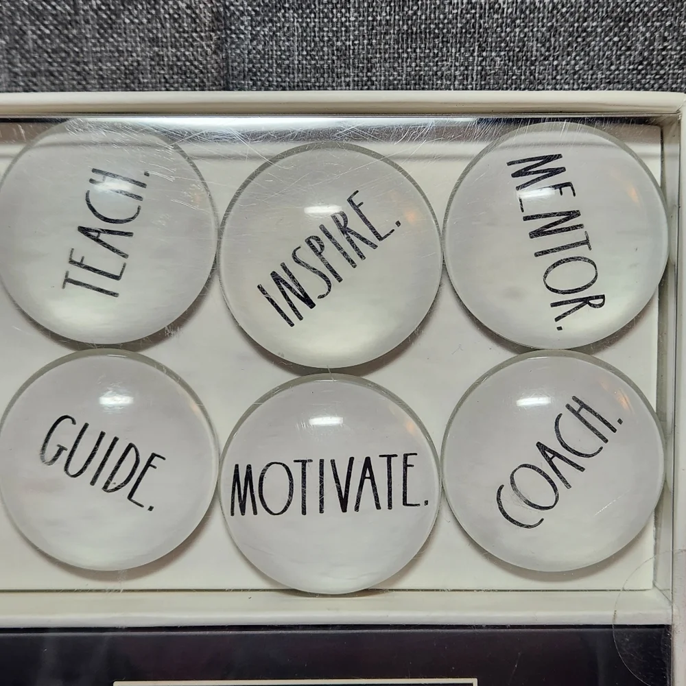 RAE DUNN Magnet Set 6 Glass Dome Teach Guide Mentor Inspire Motivate Coach